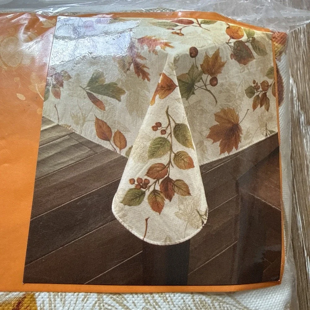 Fall Themed Autumn Leaves Vinyl Tablecloth No PVC 60x102 Thanksgiving Autumn